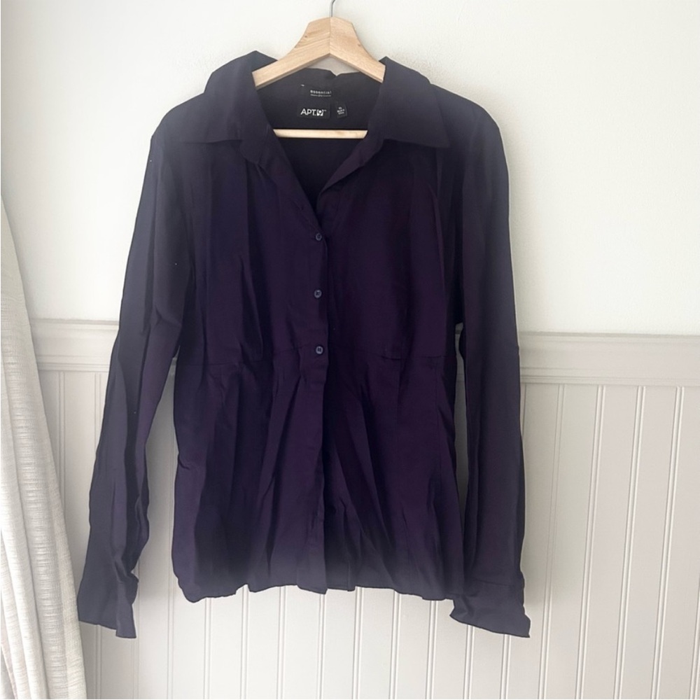 Apt. 9 Dark Purple Long Sleeve Button Down Shirt XL Cotton Spandex Stretch Top